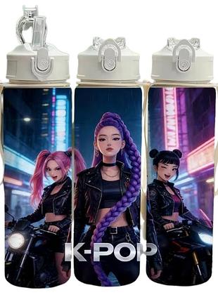 Детская бутылочка для воды с трубочкой кейпоп охотницы на демонов kpop demon hunters 750 мл art6371