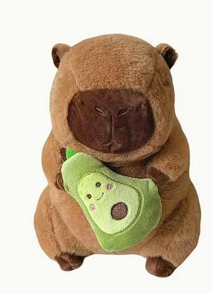 Мягкая детская плюшевая игрушка зелёная капибара с авокадо 27cм art6104