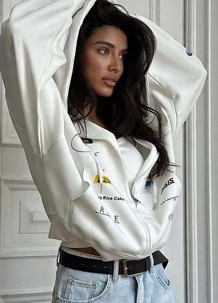 Женская стильная повседневная худая oversize на молнии турецкая петля белый, 42
