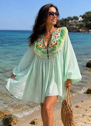 Бохо сукня diamond for eden з вишивкою, намистинами та бахромою, oversize uni