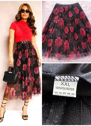 Спідниця міді пліссе квітковий принт holly floral skirt, p. xxl