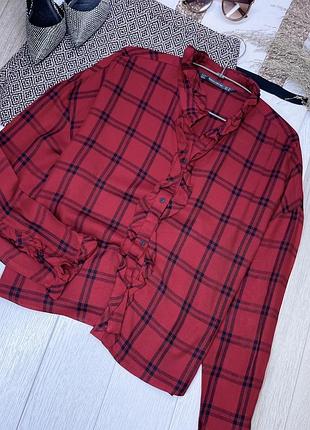Фланелева сорочка zara m бордова сорочка в клітинку жіноча сорочка вільного прямого крою сорочка зара літня сорочка