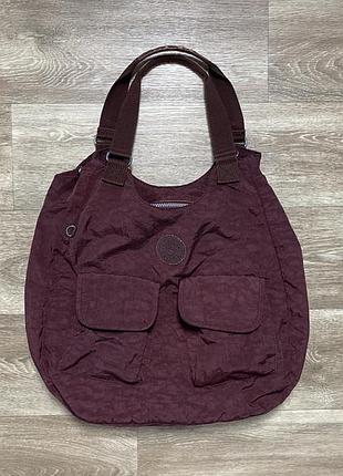 Сумка vintage kipling large shoulder tote bag wine crinkle nylon y2k
