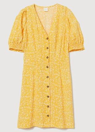 Желтое мини летнее платье короткое платье h&amp;m в цветочный принт