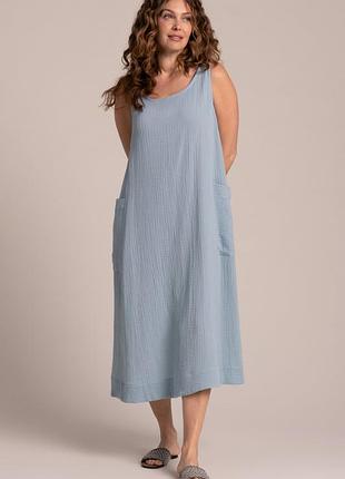 Муслінова літня максі сукня з кишенями
