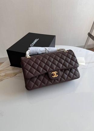 Сумка chanel шоколадна натуральна шкіра «ікра» золота фурнітура