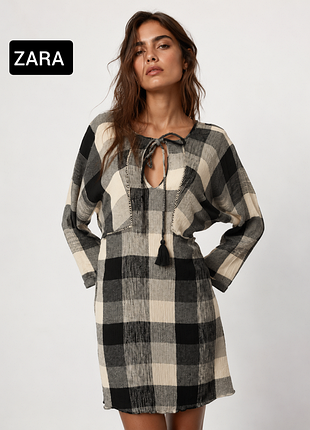 Платье женское мини в клетку серого цвета от бренда zara m