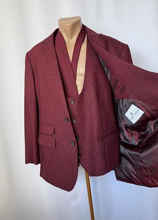 Костюм бордовый тройка плюс галстук мужской деловой шерсть винтаж empire outlet
