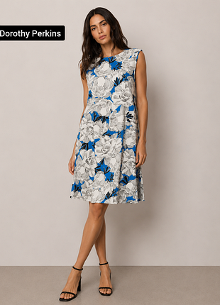 Платье женское мини белое в цветочный принт без рукавов от бренда dorothy perkins s