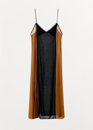 Комбинированное платье zara из вискозы xs, s, m