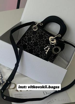 Сумочка mini lady dior bag black strass cannage satin🥹