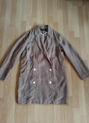 Трендовый женский летний льняной удлиненный пиджак, оверсайз жакет zara