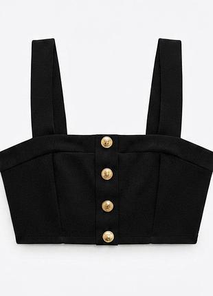 Топ жіночий zara чорний з золотими ґудзиками, розмір m