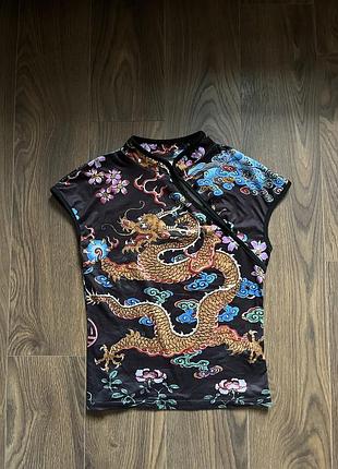 Топ блуза кофтинка в китайському стилі жіноча чорна y2k lolita demonia dollskill