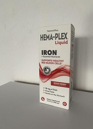 Naturesplus, hema-plex liquid, iron, залізо та основні поживні речовини, ягідна суміш, 250 мл