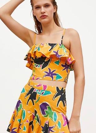 Топ zara с принтом и оборками в геометрическом стиле, желтый, размер s
