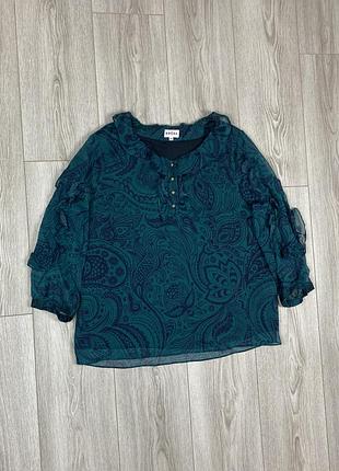 Brora silk blouse top floral button ruffle women’s size uk 14 блуза
