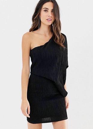 Чорна жіноча міні сукня з одним рукавом asos xs 34 / черное женское мини платье асос