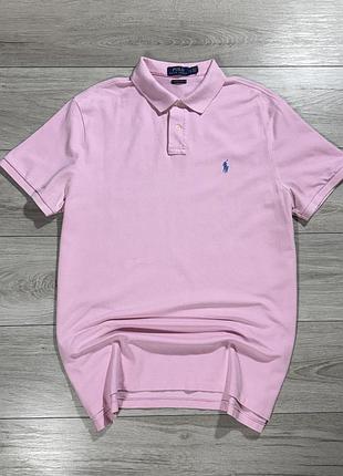 Мужская розовая футболка поло ральф лаурен polo ralph lauren custom slim fit pink, xl, оригинал