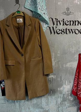 Пальто женское vivienne westwood з смесовой шерстяной ткани в классическом цвете кэмел (горчично-коричневом) m