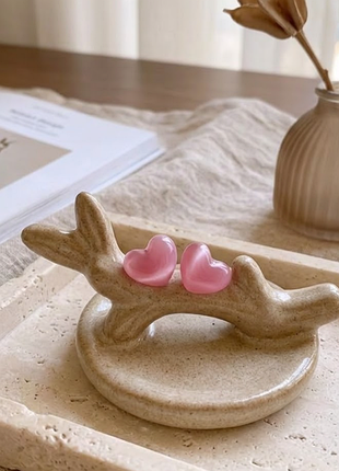 Серьги сердца розовые