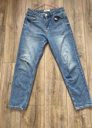 Джинси мом lc waikiki (lcw jeans) з потертостями, базові сині джинси mom fit