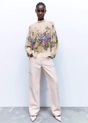 Розкішна блуза  zara р. xs / s блузка, сорочка  в квітковий принт, напівпрозора