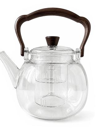 Стеклянный заварочный чайник lesko hj1082 transparent 1000 мл прозрачный заварник с фильтром для чая