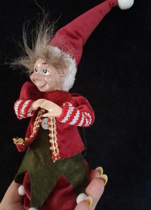Винтажная коллекционная интерьерная кукла новогодний эльф