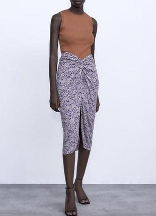 Юбка миди зара zara з розрізом в принт