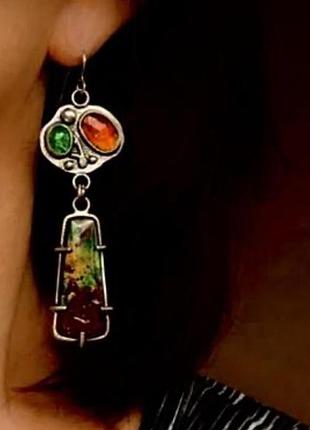 Сережки у вінтажному стилі на вибір boho з металевого сплаву з жовтим та червоним колььором рожеві та зеленим