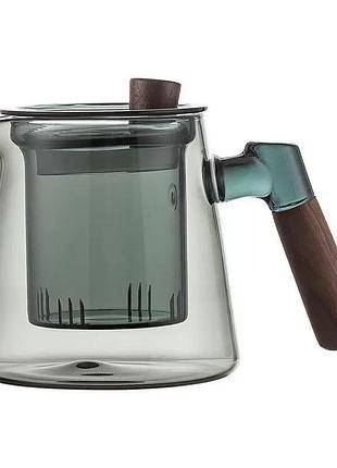 Стеклянный заварочный чайник lesko mt-4929 gray 550 мл прозрачный заварник с фильтром для чая