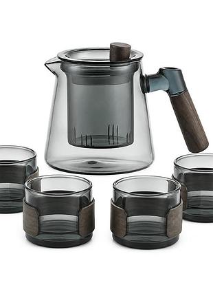 Чайный набор стеклянный lesko 4929 gray 550 мл заварник и 4 чашки