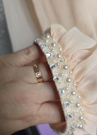 Вільна шифонова двошарова персикова блузка з камінчиками бісером стразами та перлами atmosphere m 38