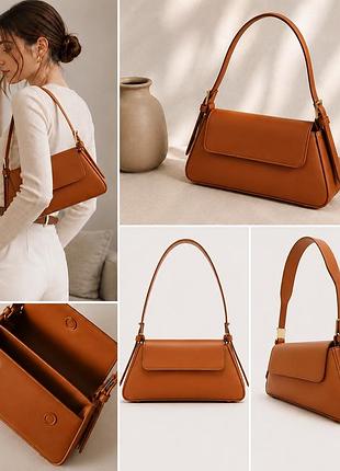 Сумка zara baguette shoulder bag карамельна | мінімалізм | стан нової
