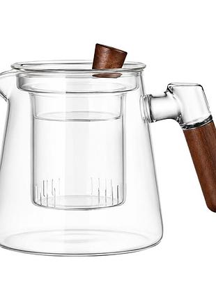 Стеклянный заварочный чайник lesko mt-4929 transparent 550 мл прозрачный заварник с фильтром для чая