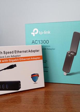 Комплект для рабочего места: wi-fi адаптерarcher t4u + usb 3.0 хаб с lan портом