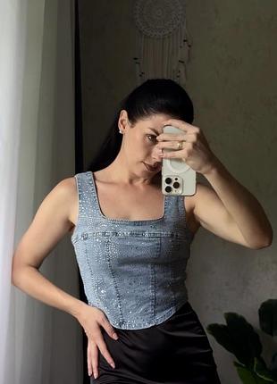Джинсовий блискучий топ🤩