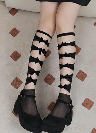 Ефектні гольфи  з оксамитовими бантами jirai kei, coquette або gothic lolita