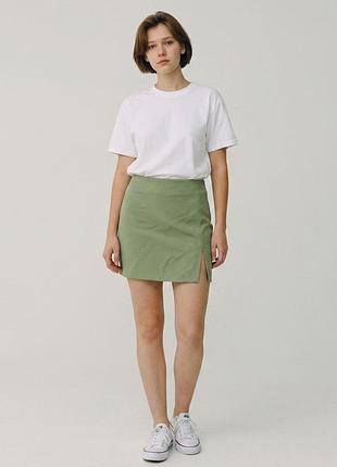 Мини-юбка женская pull &amp; bear короткая зеленая s