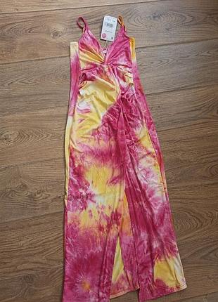 Новое платье макси sinsay tie-dye | розовое/желтое | с биркой | xs-s