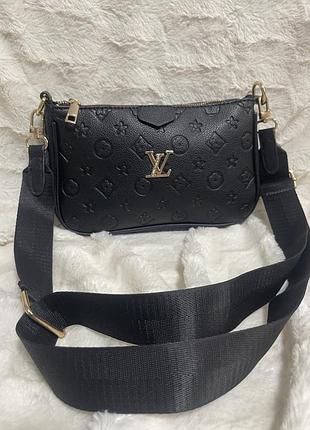✨ стильна сумка-кросбоді louis vuitton: розкішне тиснення monogram та трендовий широкий ремінь! 🖤✨