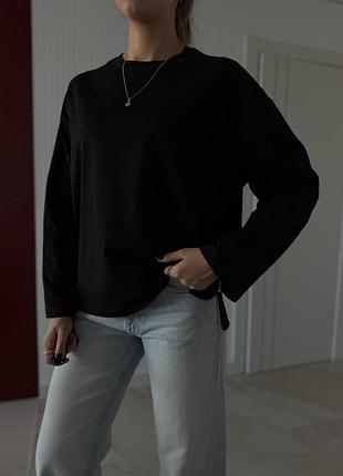 Базовий чорний оверсайз лонгслів h&m
