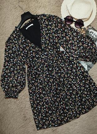 Гарненька квіткова сукня з об'ємними рукавами zara/плаття/сарафан