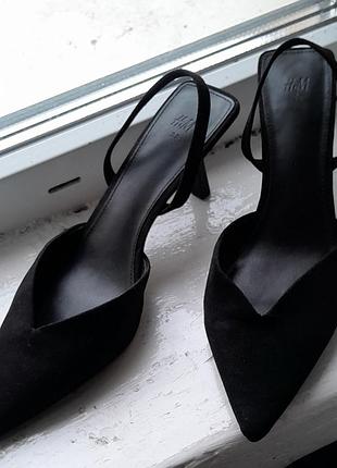 Туфлі жіночі h&m слінгбеки, чорний замш, 38 розмір