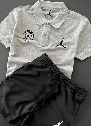 Літній чоловічий спортивний костюм комплект футболка поло і шорти jordan psg