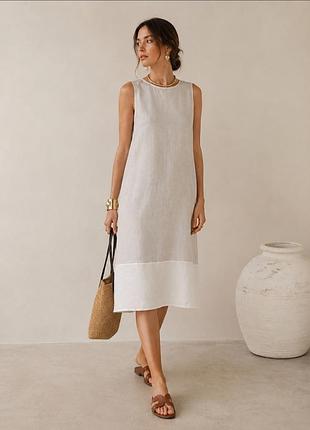 Лляне бежеве плаття вільного крою m&amp;s р. 14/16