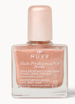 Nuxe huile prodigieuse or florale мультифункціональна суха олійка з блискітками для обличчя, тіла та волосся, 10 мл