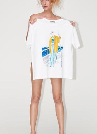Біла футболка з принтом zara