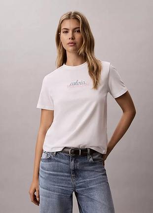Футболка calvin klein біла з логотипом, 100% бавовна